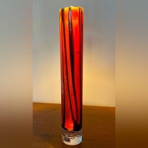 Atelier Beranek 14” Round Orange Hand Blown Art Glass Vase Marked Vintage
